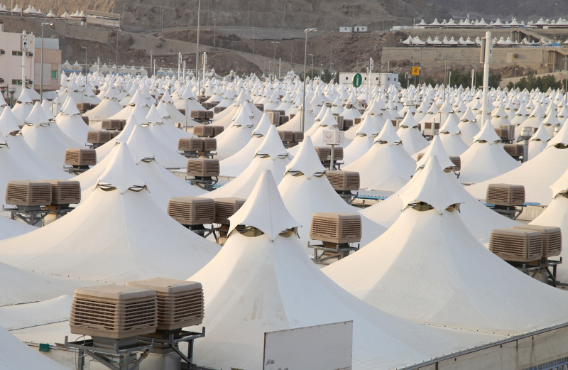 A view of the tent city in Mina Valley, Saudi Arabia, with Seeley International's Breezair air conditioners installed. 
