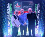 John Billson, managing director and Greg Cattell, purchasing director at Beijer Ref UK & Ireland, handing the award to Davide Bianco, senior sales manager EMEA-SA, Modine.