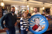 From the left Nuwan Chandrakumara, Commercial Director of Marstair, Mary Boullin, Head of Community Business at Plunkett UK, Terry Rogers, Manager of The Auctioneers Arms, a community-owned pub in Caverswall, Stoke-upon-Trent and Adam Campbell, Contractor Sales Engineer for Hawco.